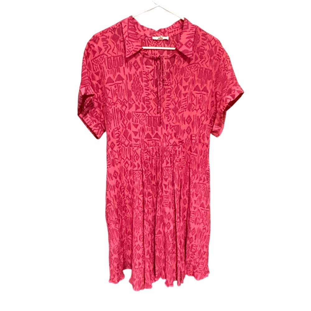 Easel Dress Tribal Geometric‎ Print Large Pink Excellent Short Sleeve Mini Boho